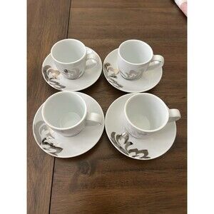 The Cellar Whiteware Macy’s Espresso Cup/Saucer Set Of 4 With Silver Design